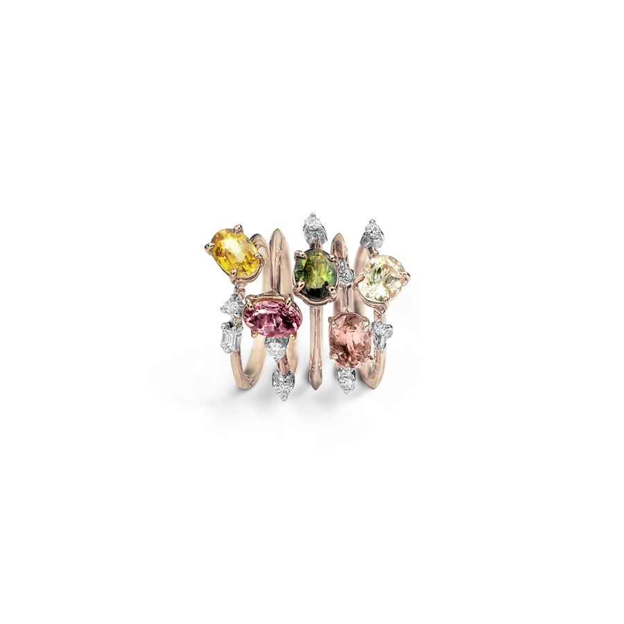 Set of 5 'Balance' rings with tourmalines BALANCE | SET 5 ANTORM AU9R CT 0,27